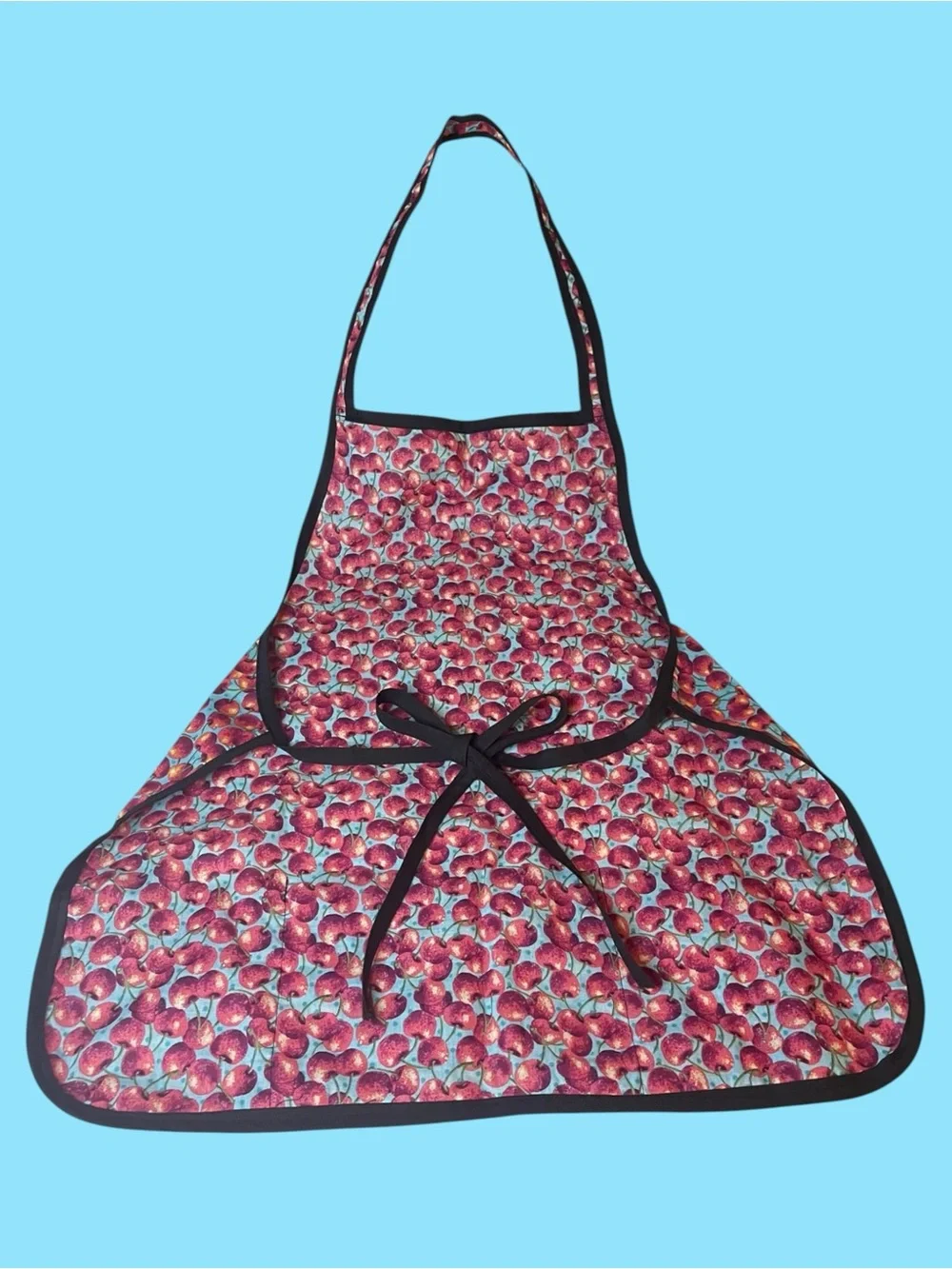 Kitchen Cherry Apron & Apple Oven Mitt Blue Red Green Cooking Baking NEW NWT
